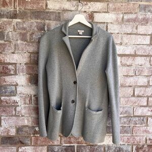 J.Crew Sweater Blazer Knit Jacket Gray Cotton Classic Preppy Office Size M